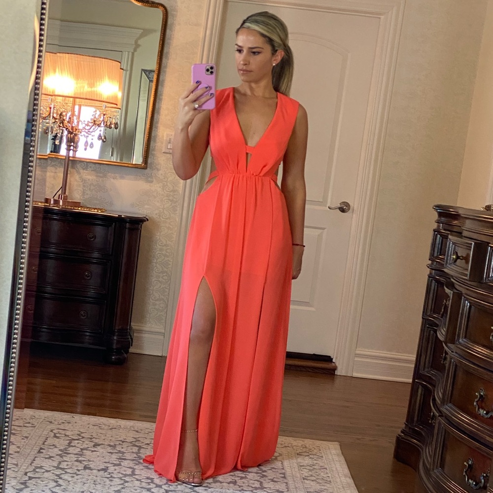 BCBGMAXAZRIA ALDA plunging v-neck cutout gown